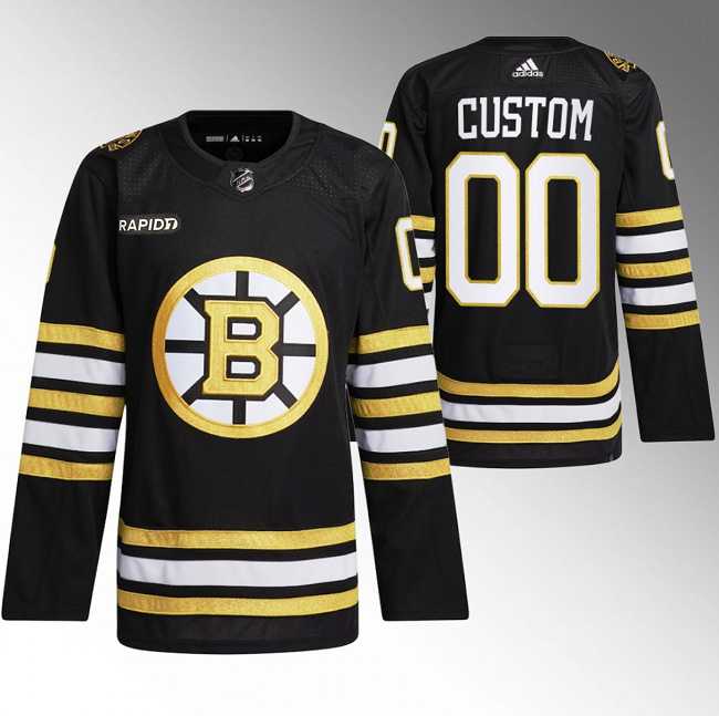 Men%27s Boston Bruins Custom Black With Rapid7 Patch 100th Anniversary Stitched Jersey